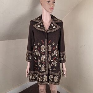 Meli Meli Wool Embroidered Coat Size 10 (run small) Brown Paisley Boho Jacket